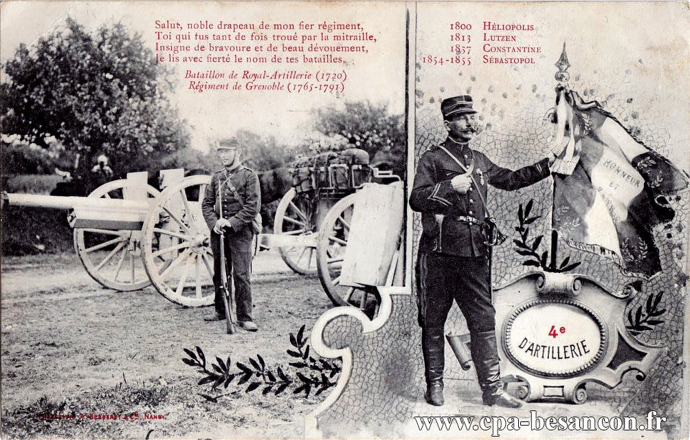 4e d'Artillerie - Salut, noble drapeau de mon fier régiment, Toi qui fus tant de fois troué par la mitraille.